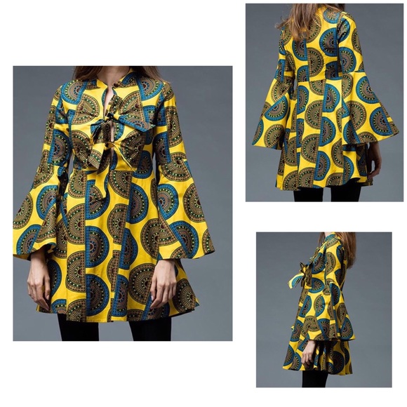 African Print Ruffled Detailed Fashion Dress/ Top - Picture 1 of 5